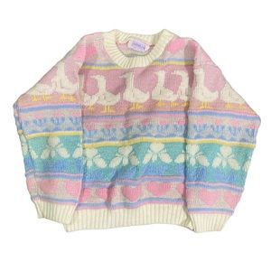 Vintage 80s Pastel Girls Duck Sweater